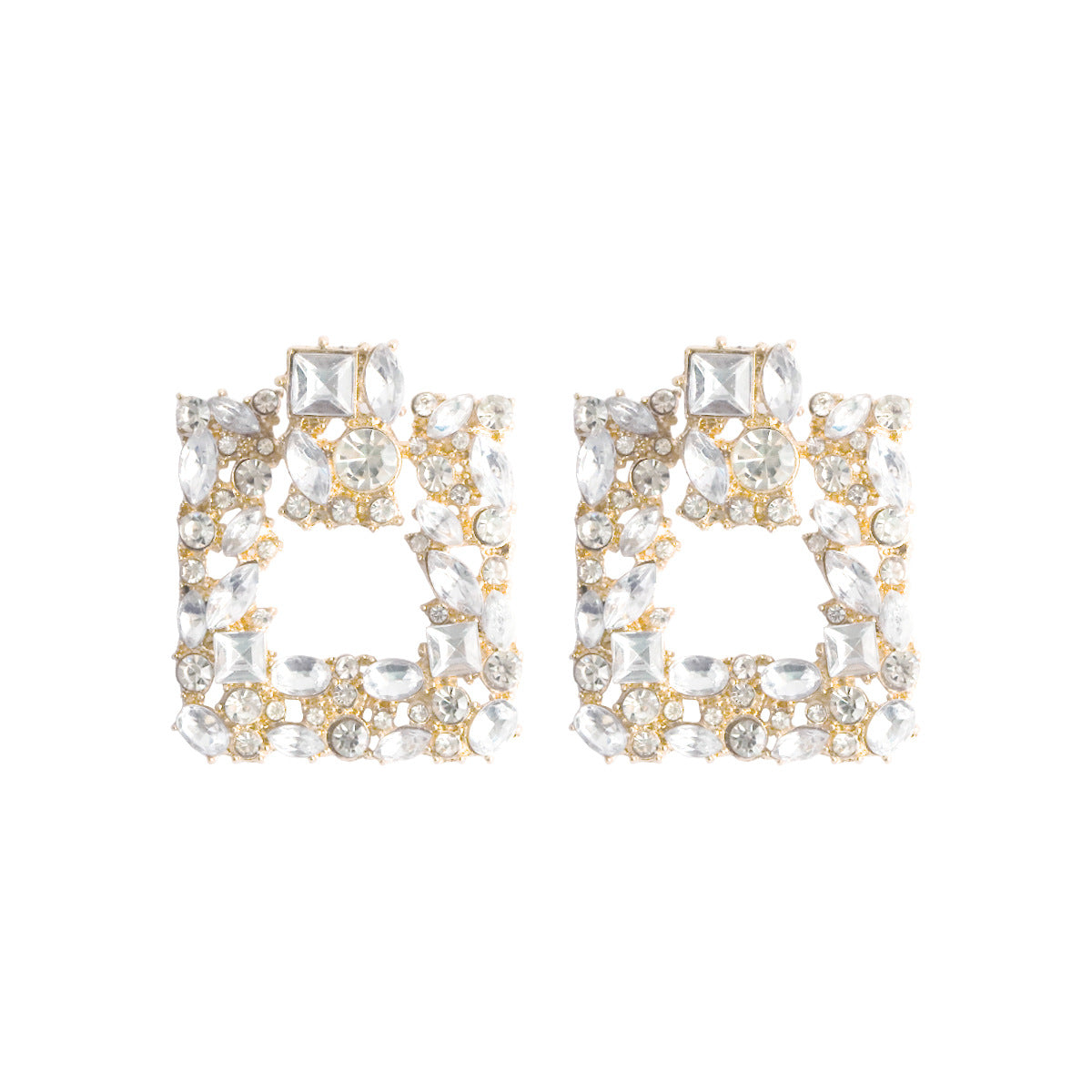 Wholesale Retro Square Gemstone Diamond Inlaid Alloy Earrings